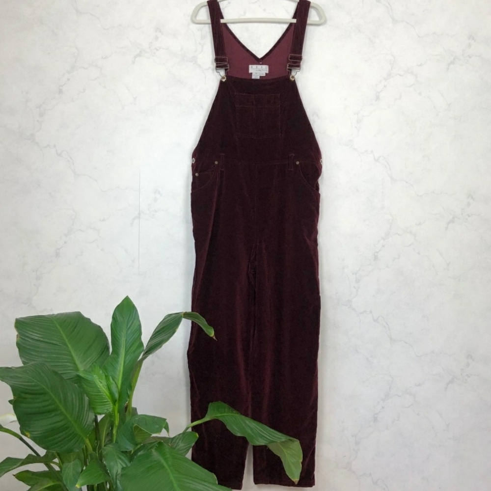 Vintage 90s Cozy Burgundy Velvet Jumpsuit Overalls Size Large